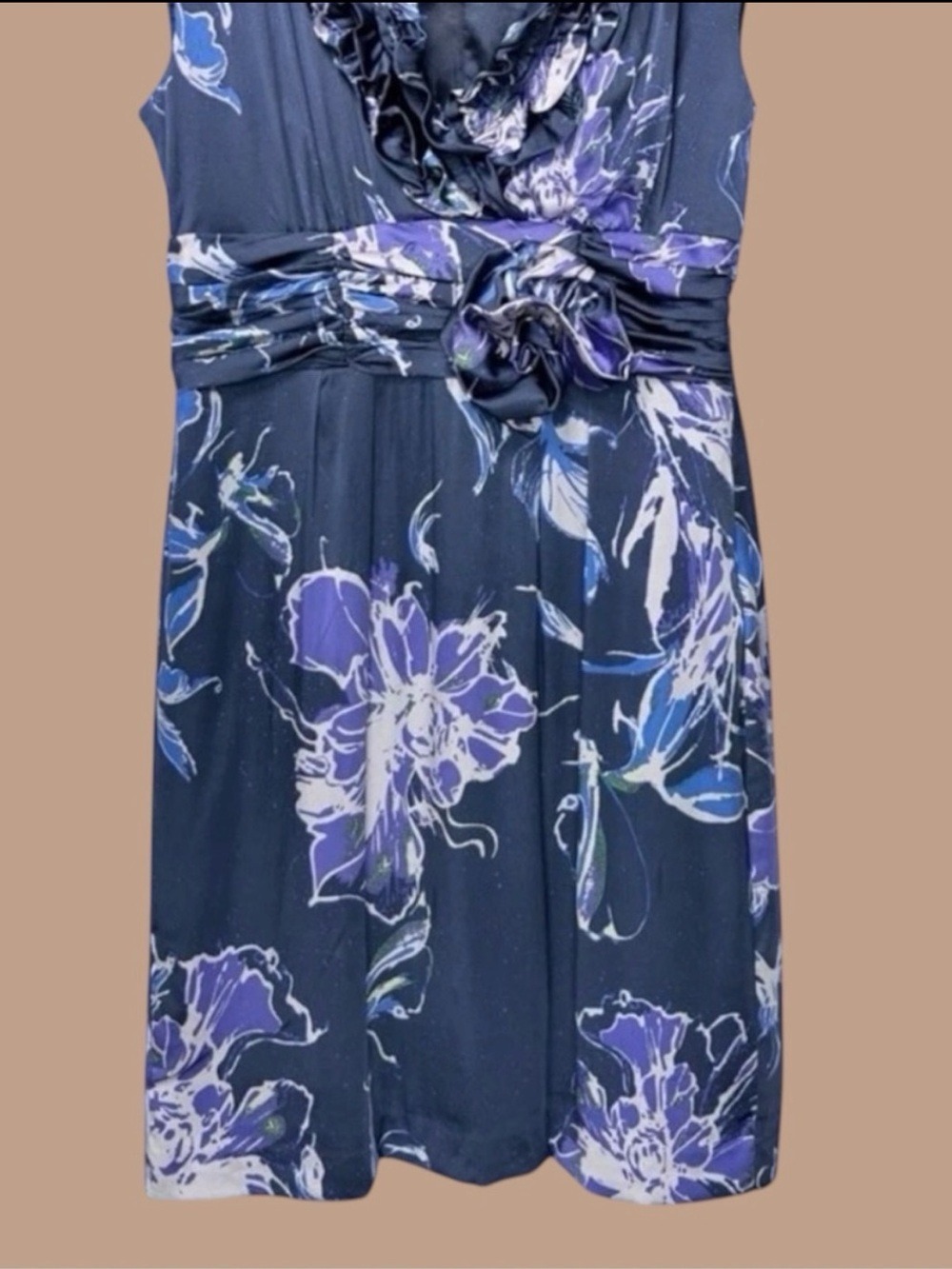 ECI NY Silk Satin Floral Rosette Dress 8 Midnight Blue Y2K Dark Fairy Whimsigoth - Picture 4 of 12